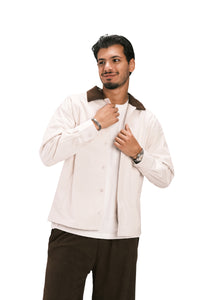 Beige Corduroy-Collar Overshirt
