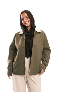 Olive Corduroy-Collar Overshirt