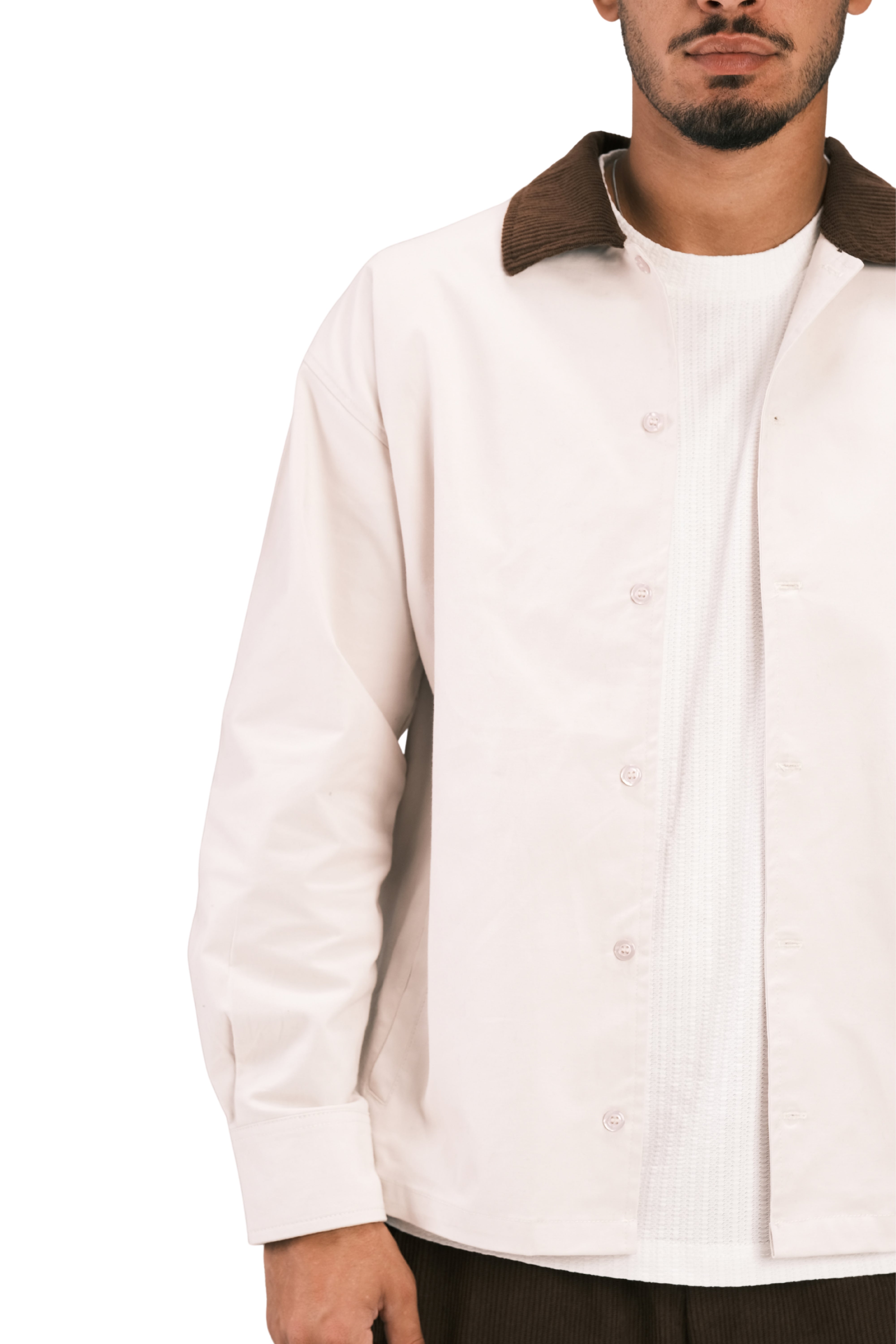 Beige Corduroy-Collar Overshirt