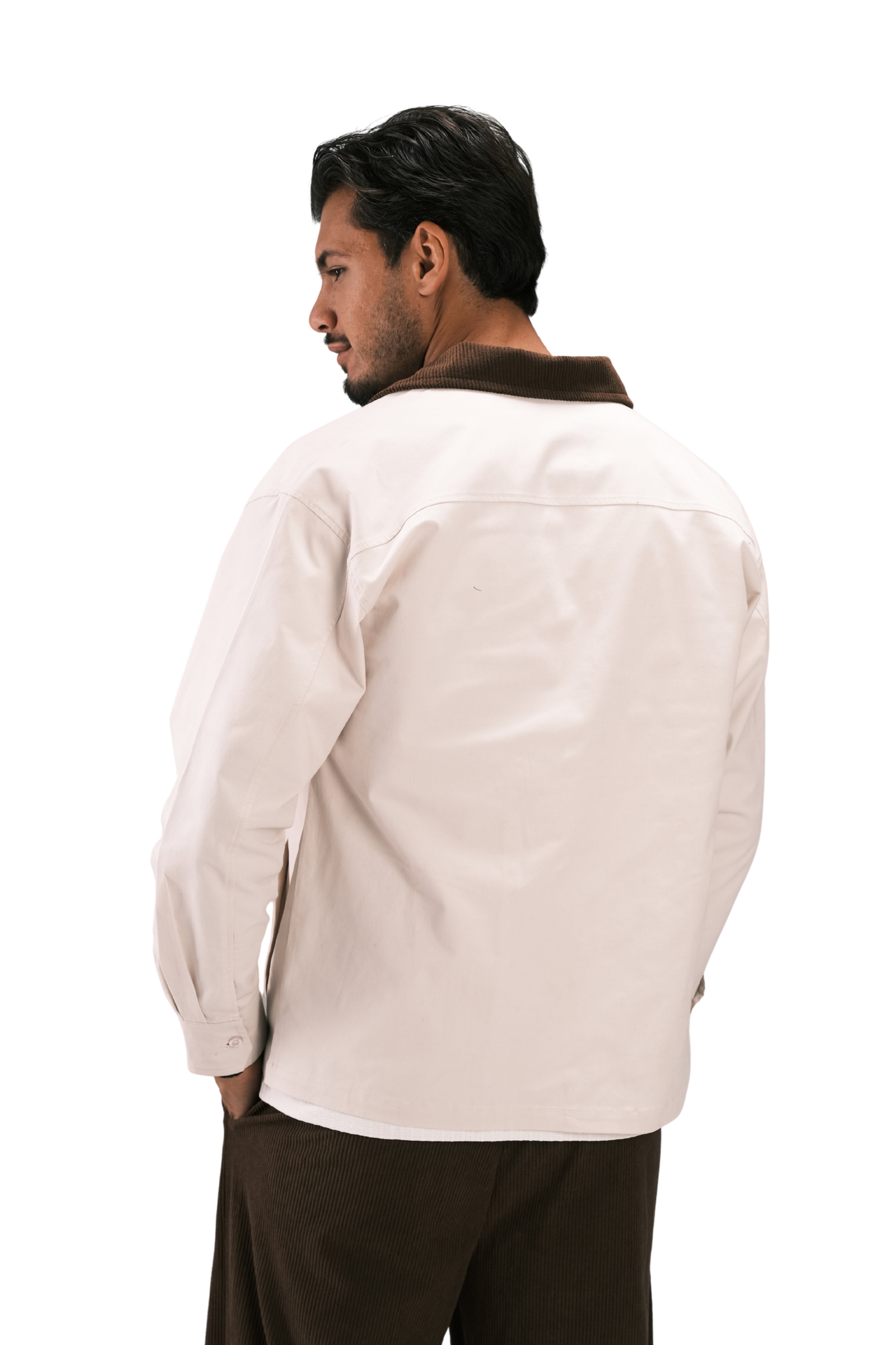 Beige Corduroy-Collar Overshirt