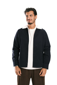 Navy Corduroy-Collar Overshirt