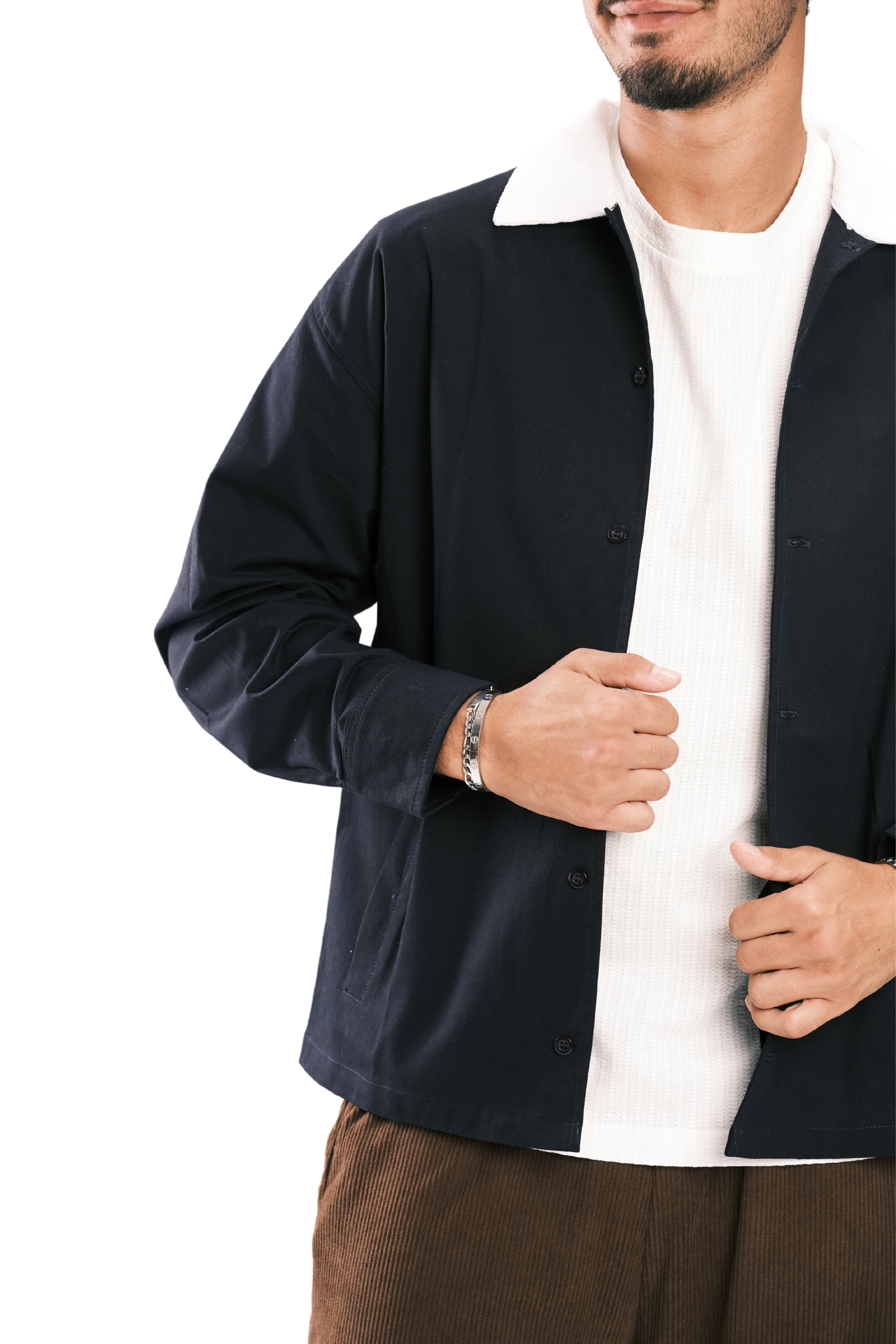 Navy Corduroy-Collar Overshirt
