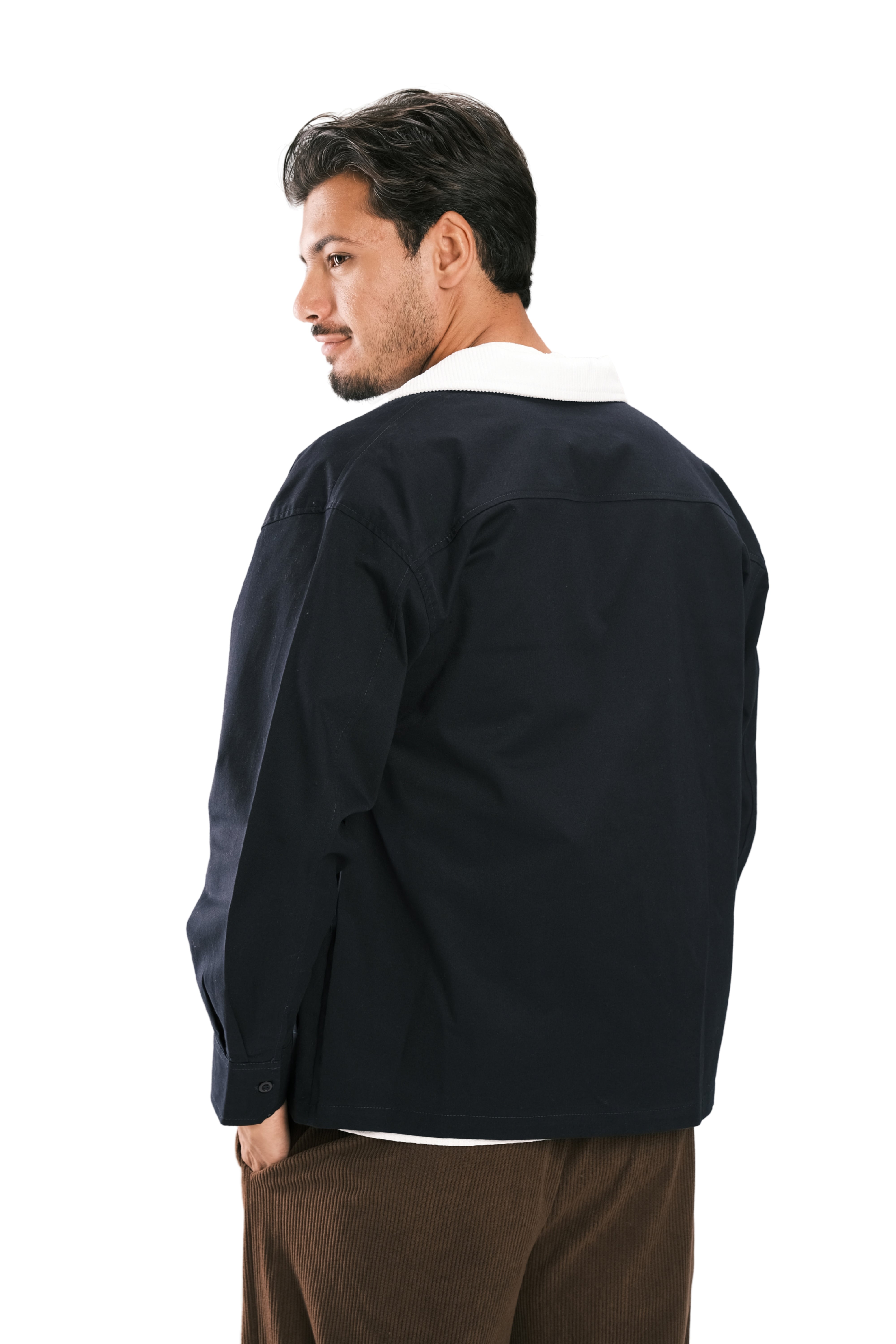 Navy Corduroy-Collar Overshirt