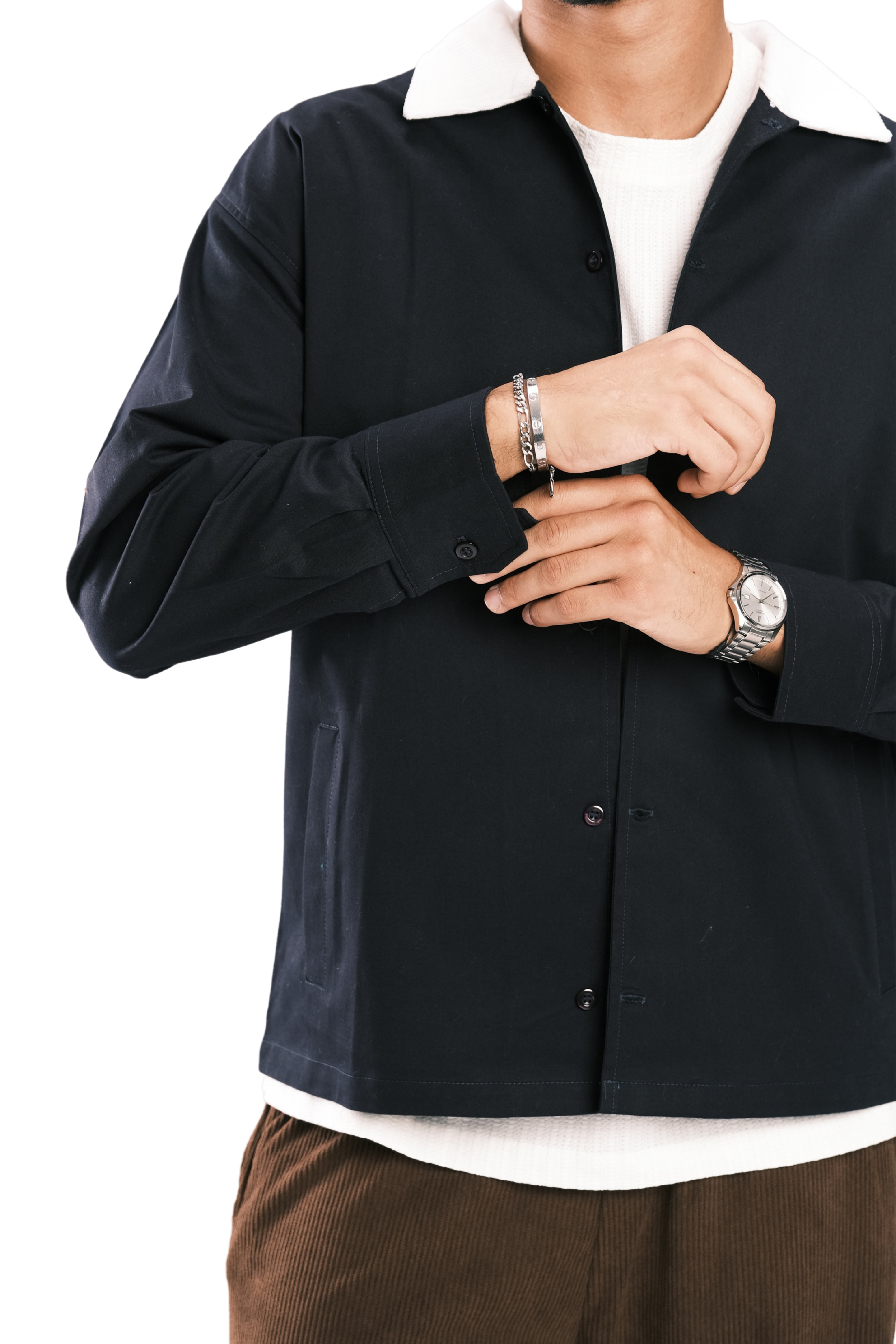 Navy Corduroy-Collar Overshirt