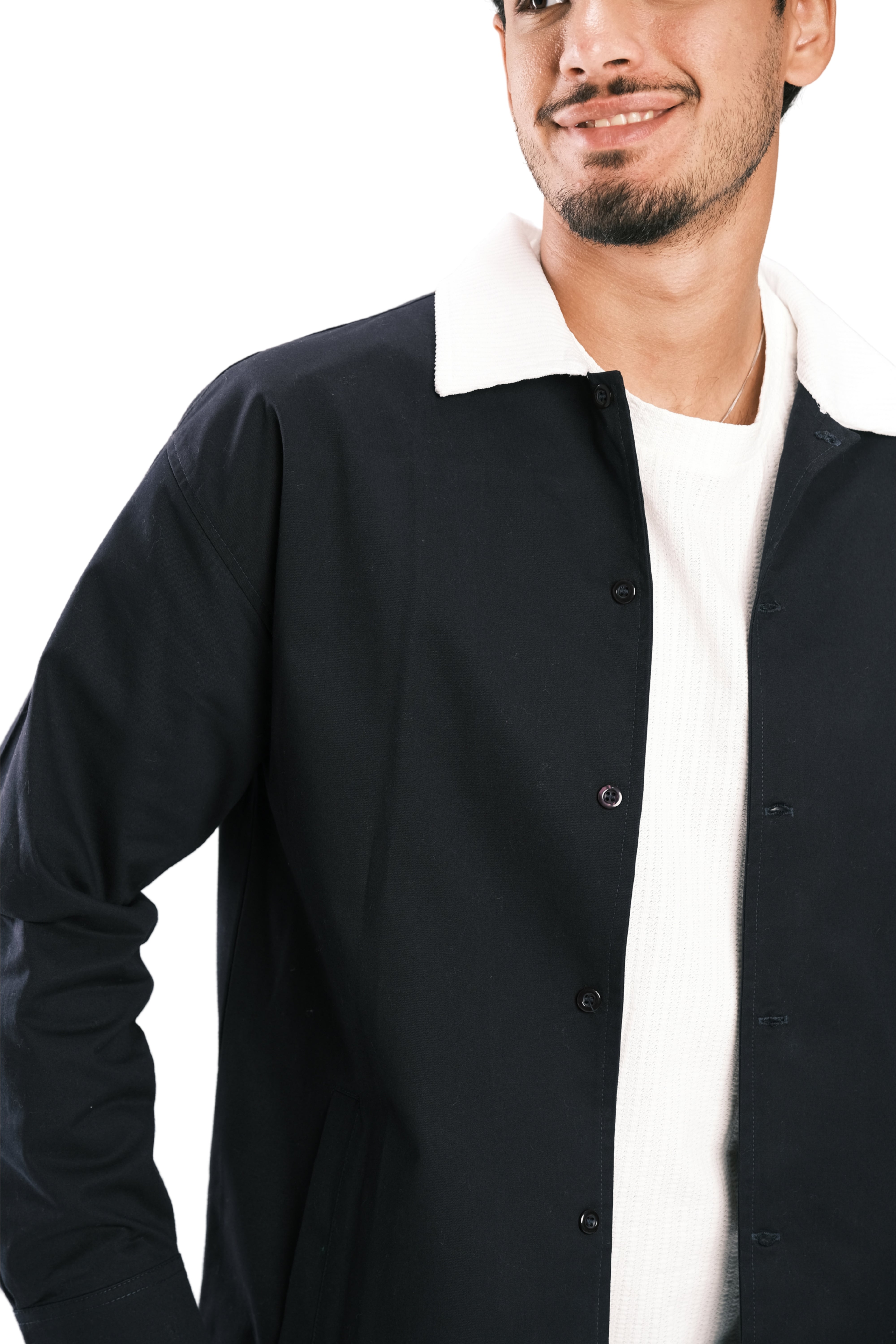 Navy Corduroy-Collar Overshirt