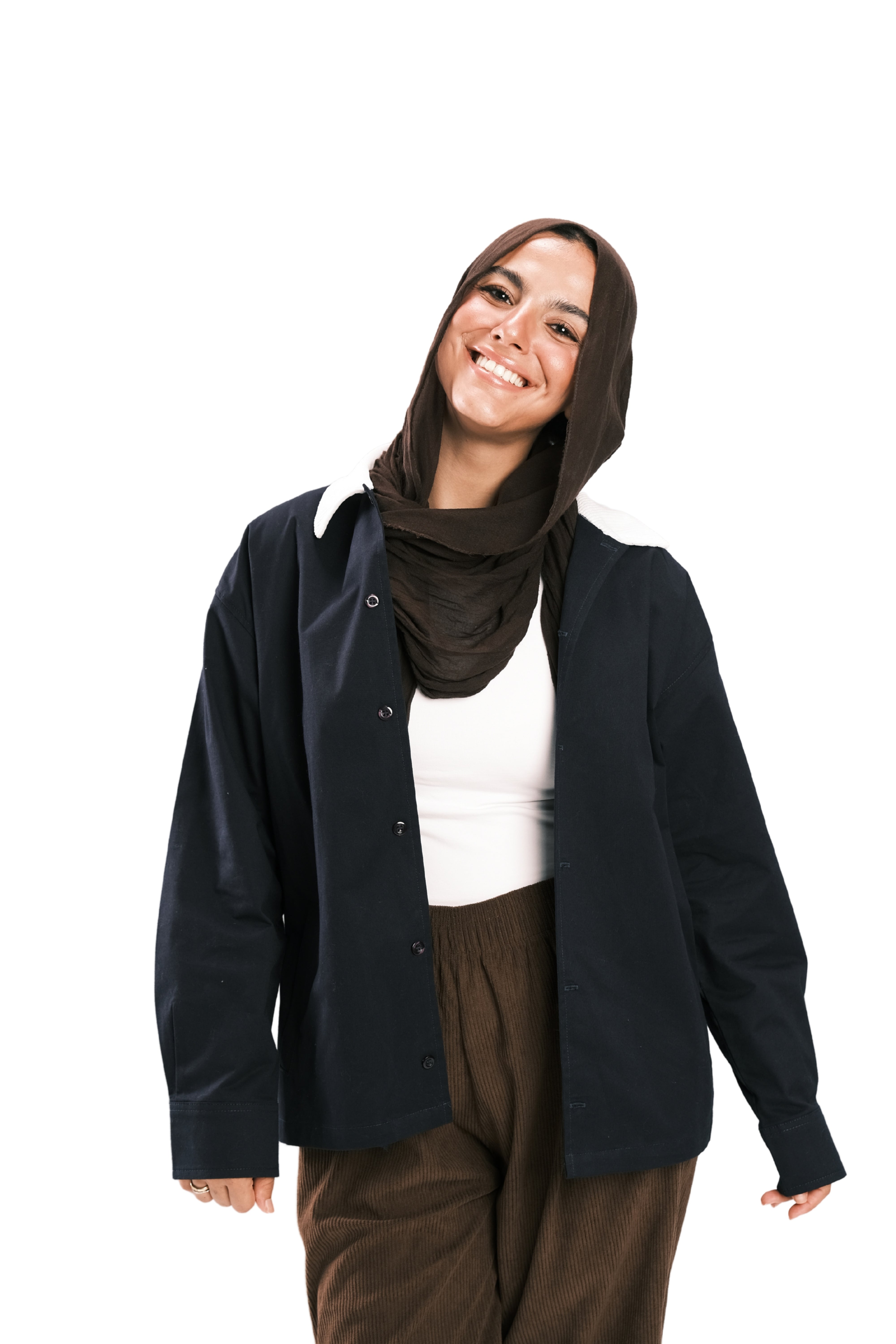 Navy Corduroy-Collar Overshirt