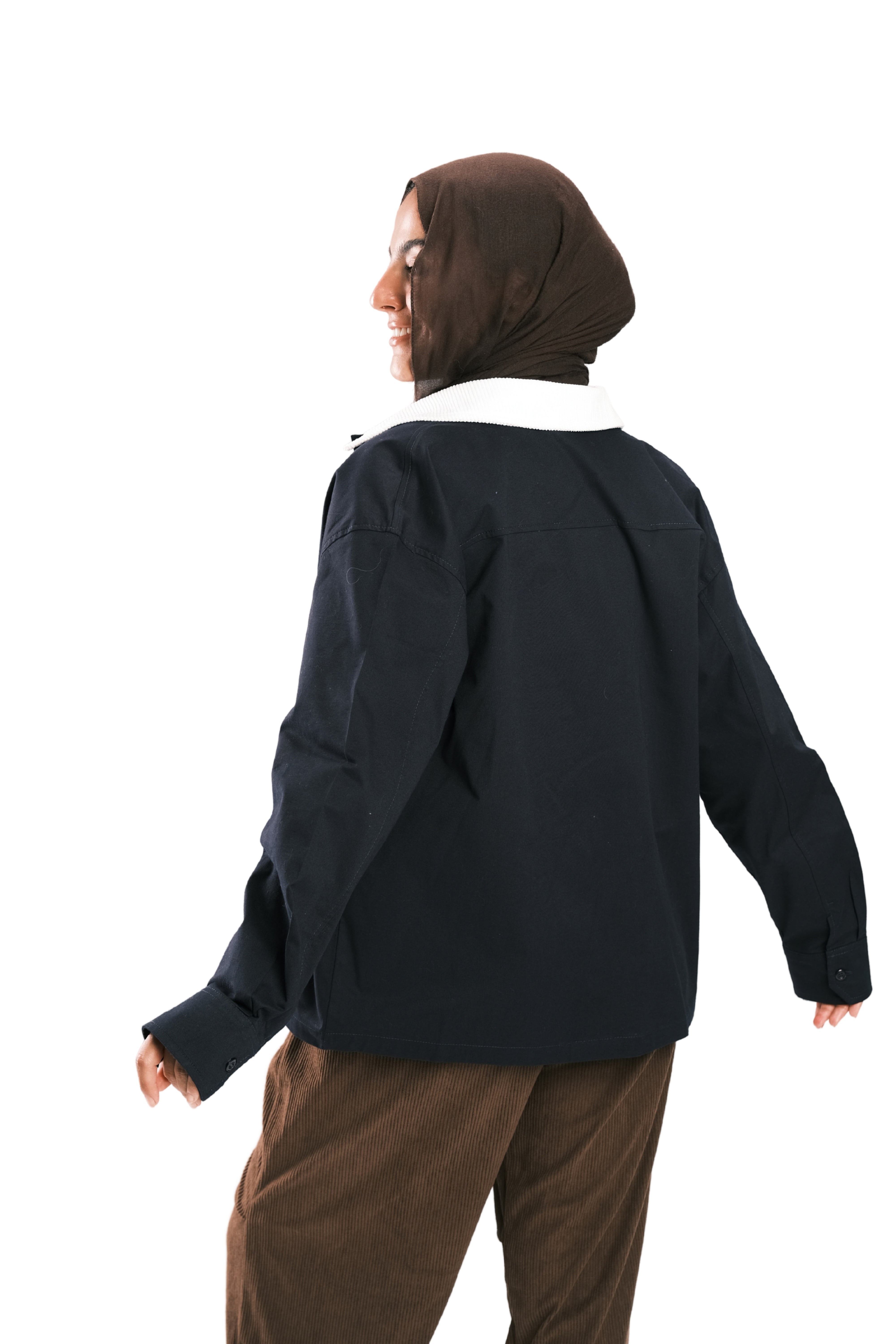 Navy Corduroy-Collar Overshirt