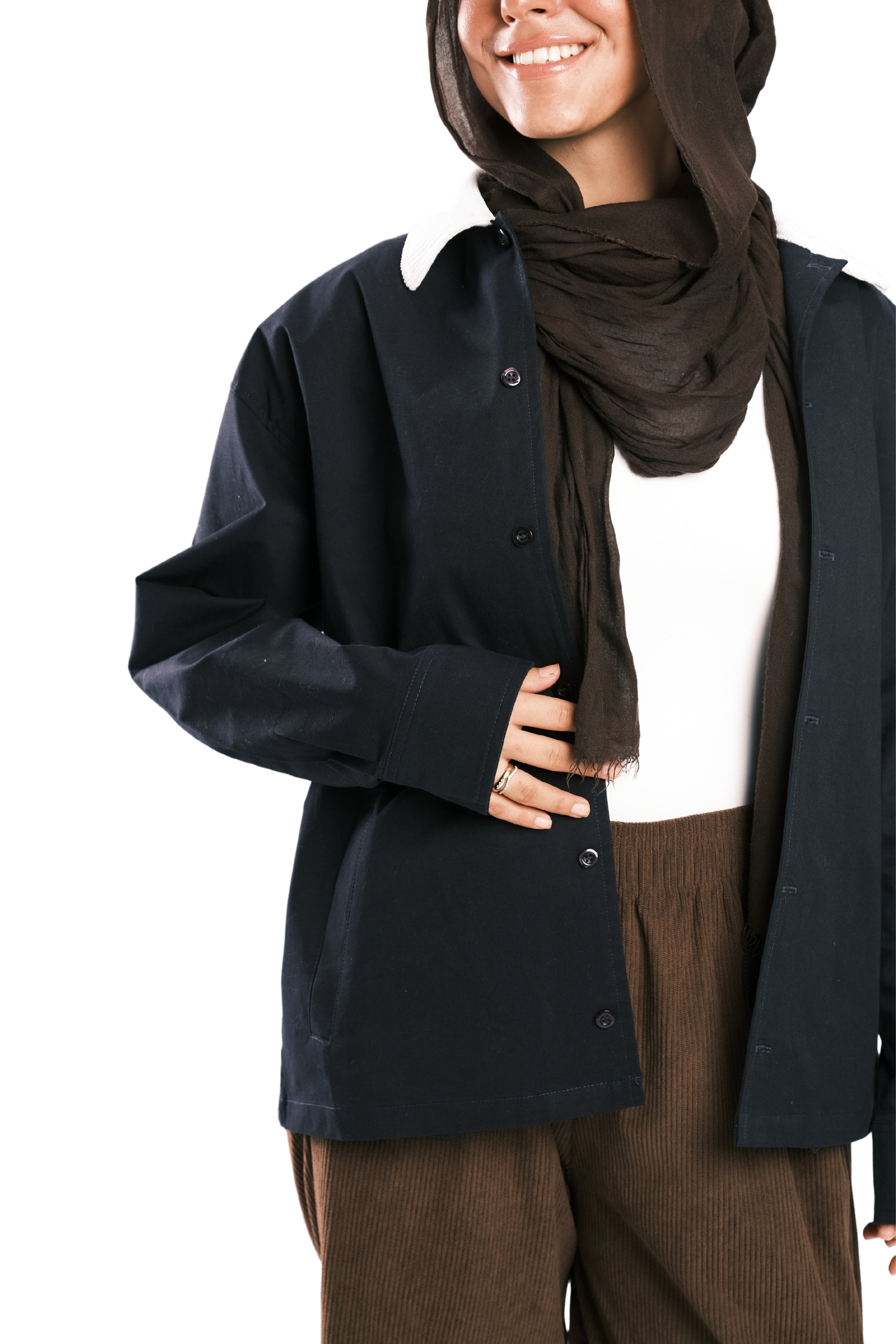 Navy Corduroy-Collar Overshirt