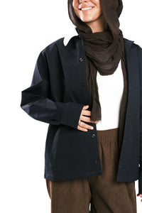 Navy Corduroy-Collar Overshirt