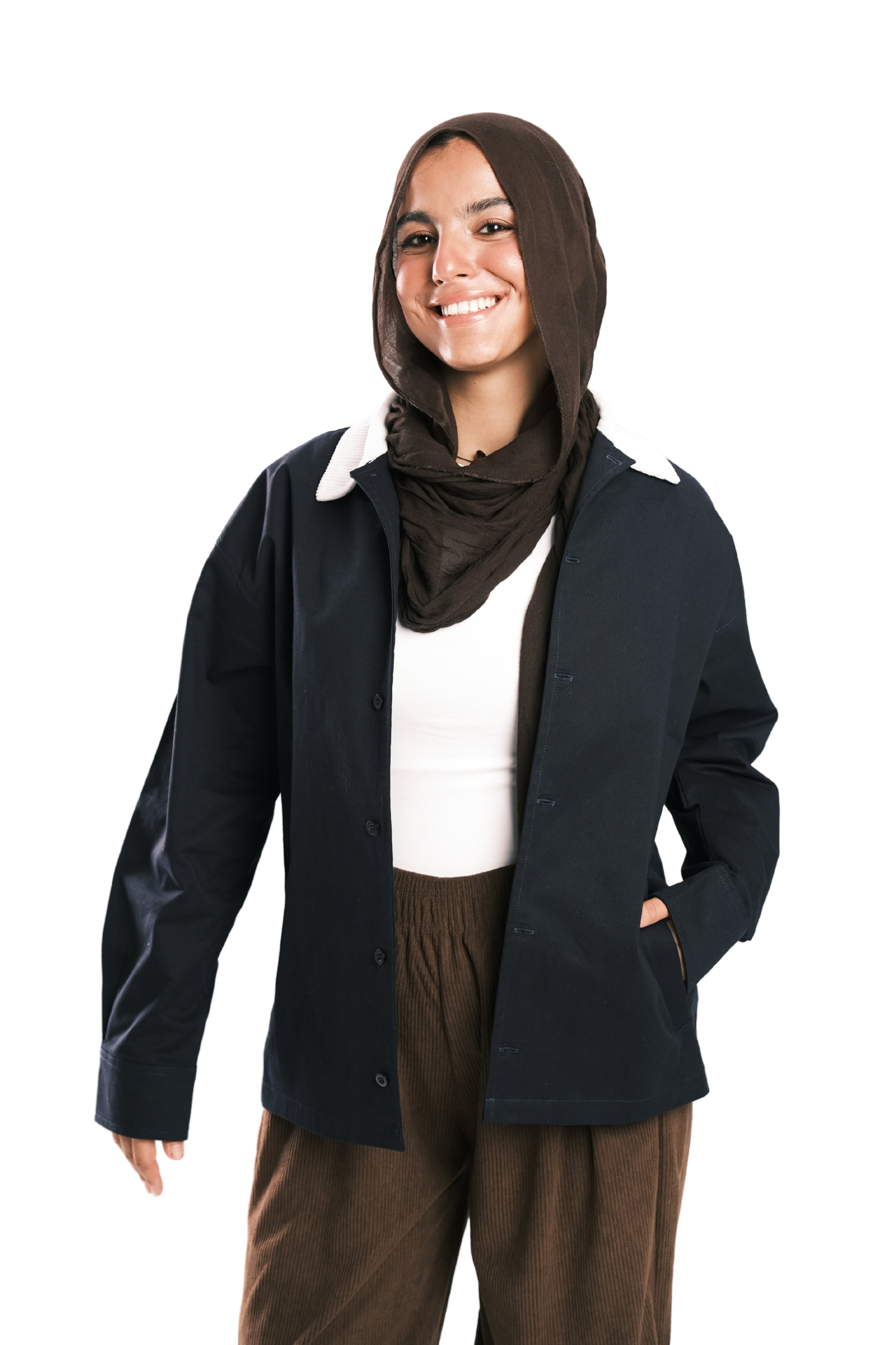 Navy Corduroy-Collar Overshirt