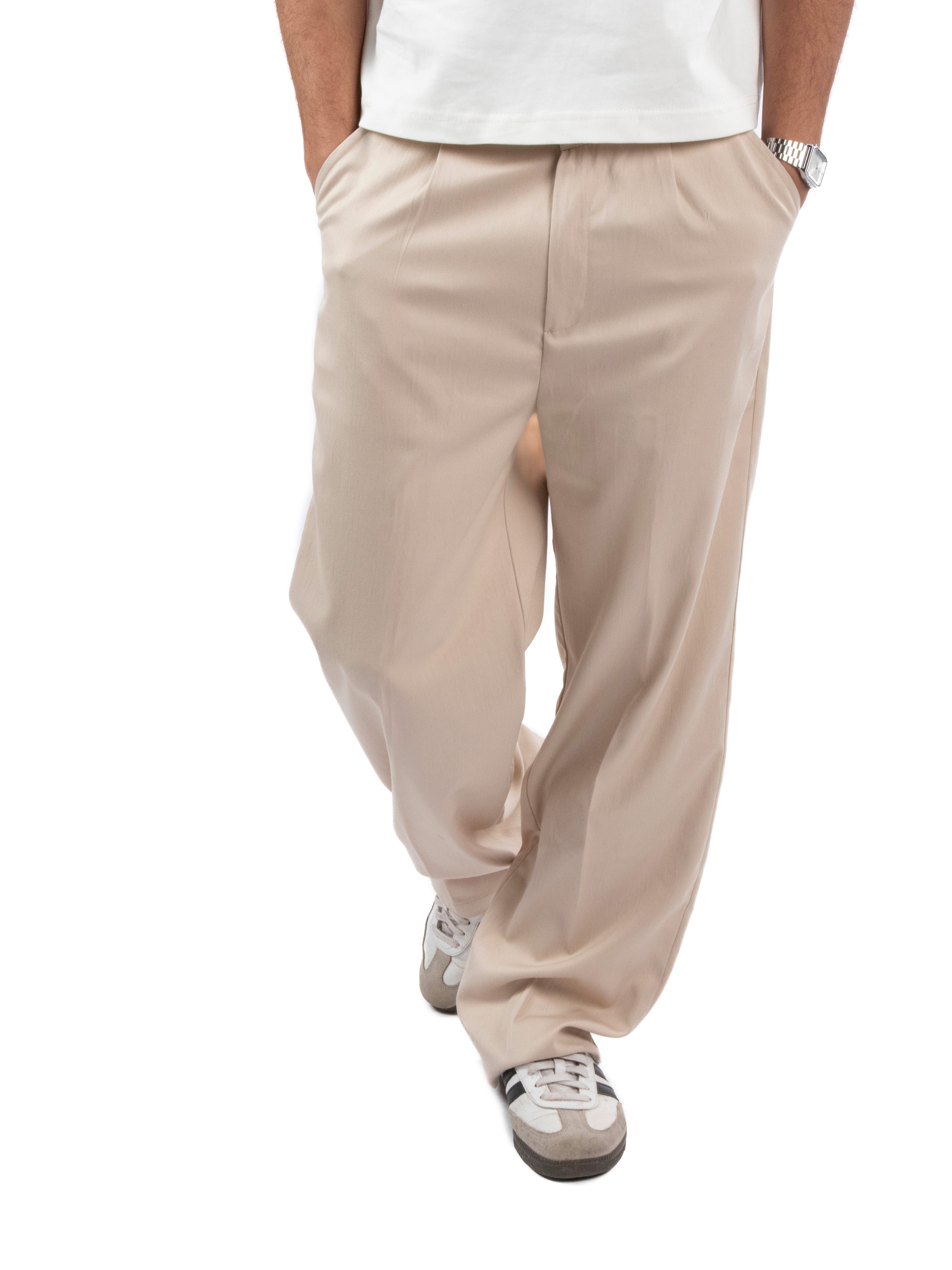 Men's Beige Tailored-Pants