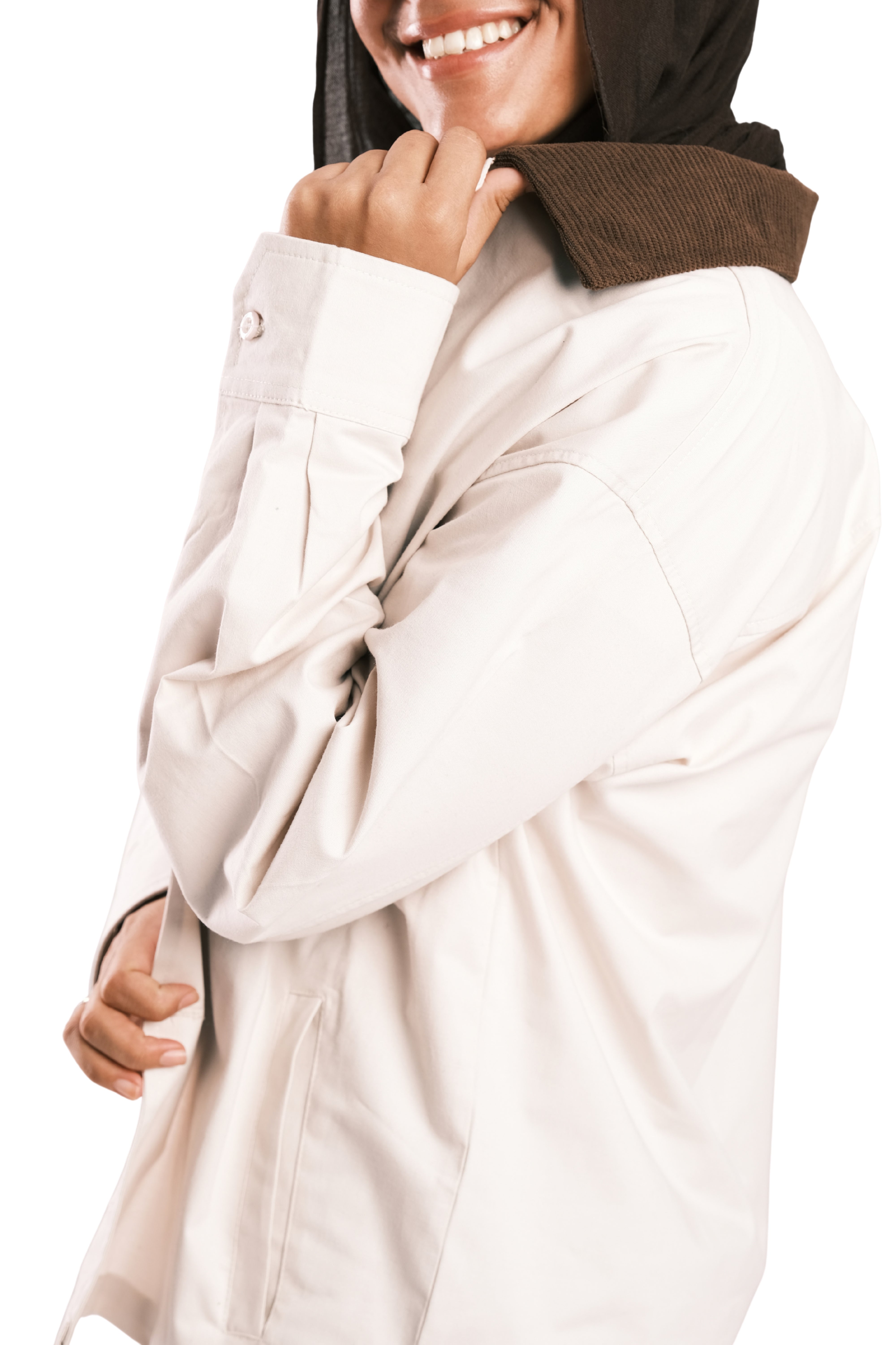 Beige Corduroy-Collar Overshirt