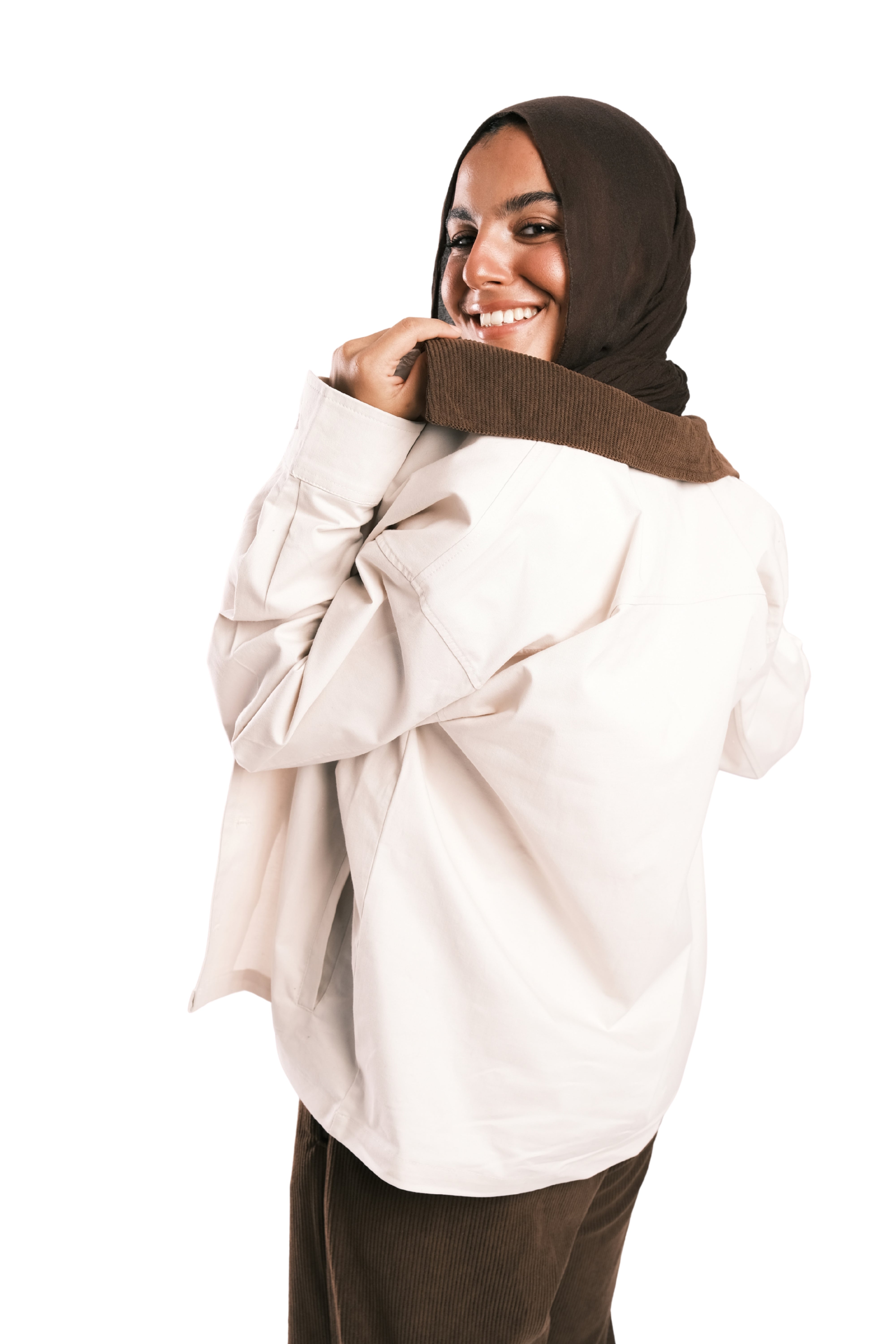 Beige Corduroy-Collar Overshirt