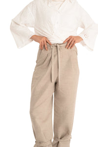 Beige Tie Linen Pants