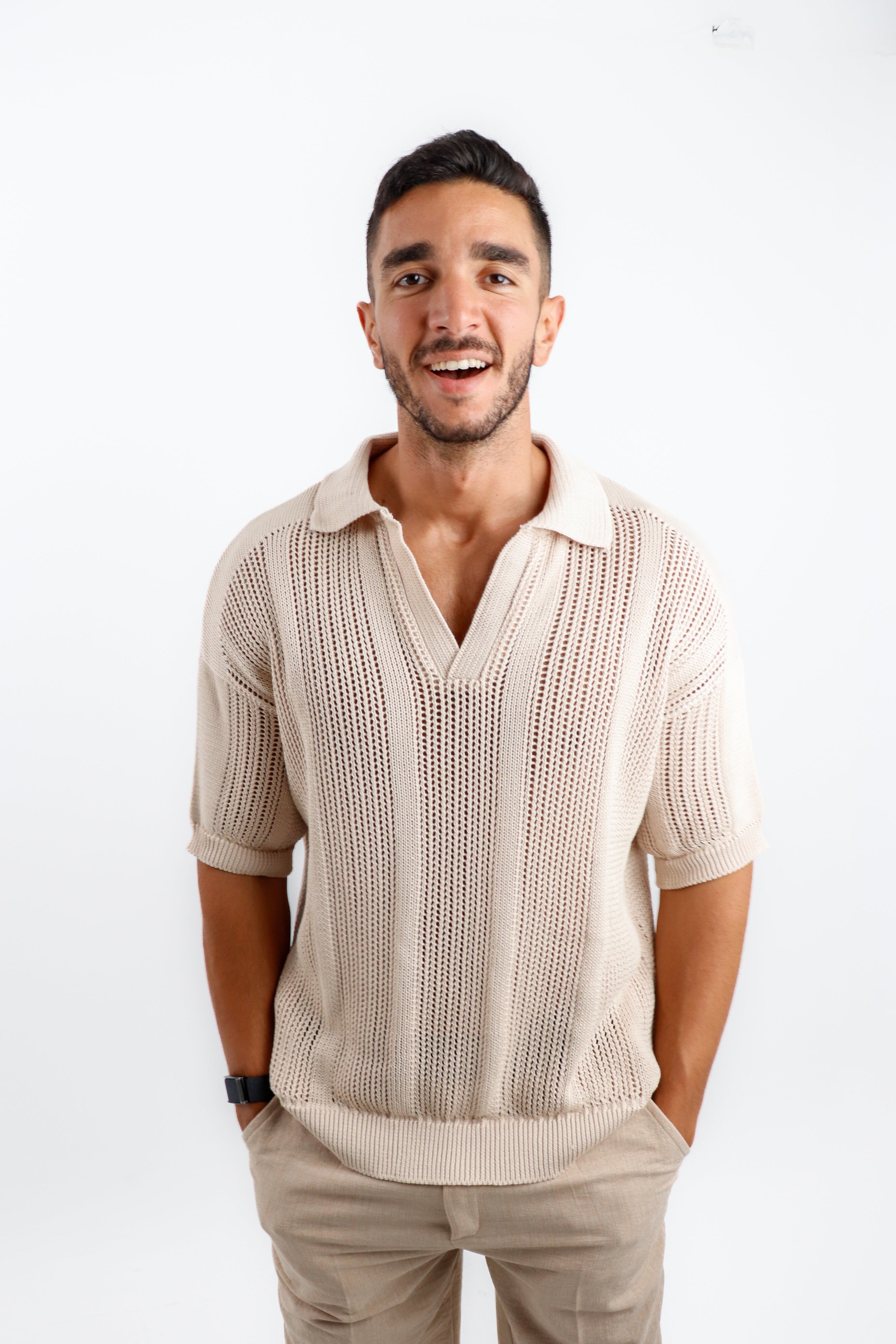 Knitted Polo in beige